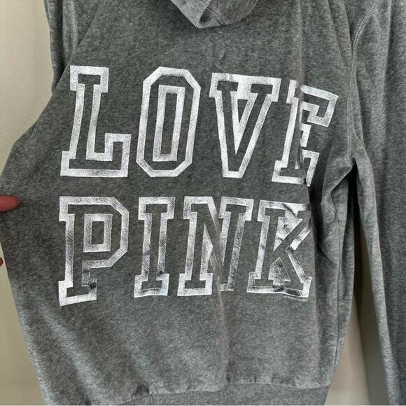 NEW LOVE PINK Y2K 2010 Victoria's Secret Grey Velour Zip Up Jacket Womens M - Picture 4 of 9